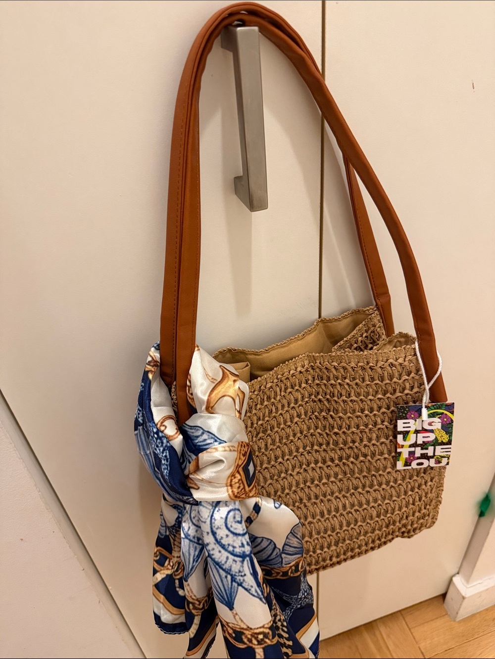 Woven Straw Shoulder Bag - Brown